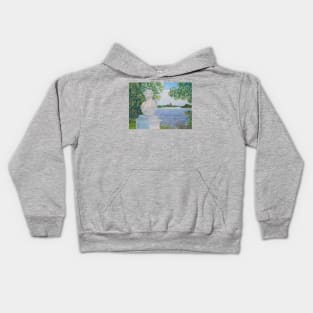 A statue in Uzhutrakis park and Trakai Castle, in Lithuania Kids Hoodie